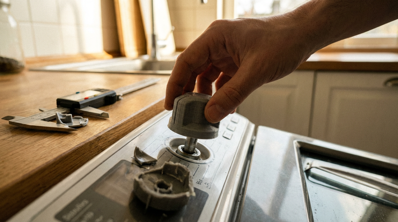 Hand installing a 3D printed appliance control knob