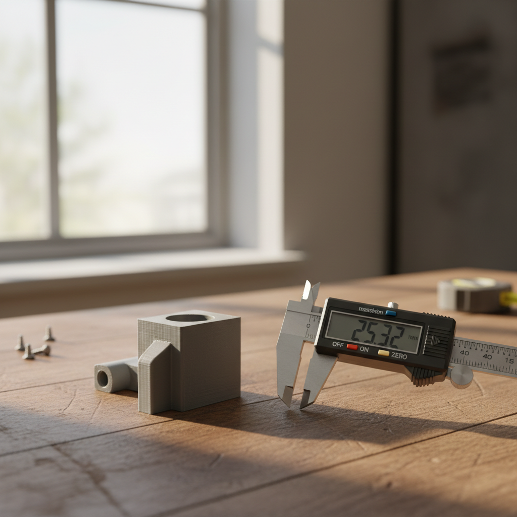 Digital caliper checking a 3D printed blind mounting piece