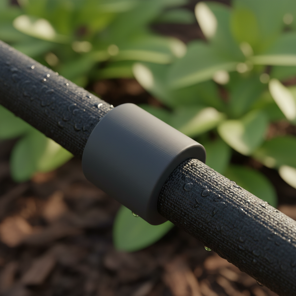 Black 3D printed coupler joining wet garden hoses