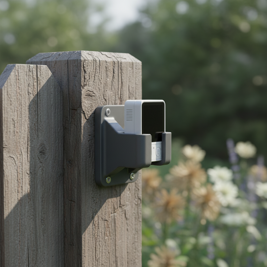 Outdoor 3D printed garden mount fixed to wood post