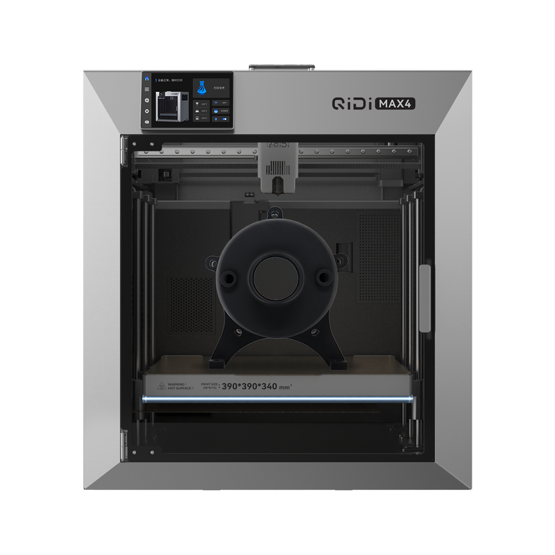 QIDI Max4 enclosed 3D printer with black filament spool