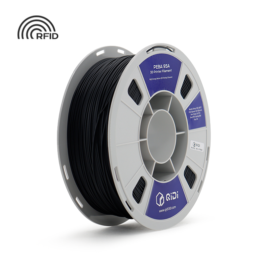 Black QIDI PEBA 95A 3D printer filament spool with RFID tag
