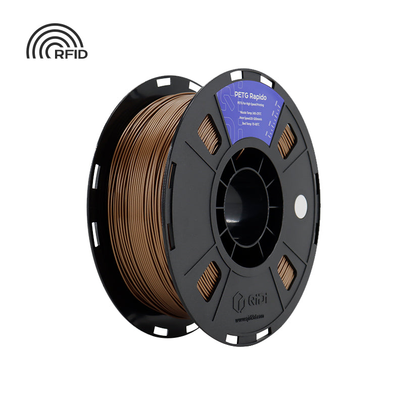 Copper PETG Rapido 3D filament spool with RFID for high-speed printing.