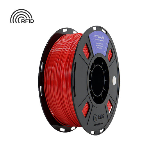 Red PETG Rapido 3D printer filament spool with RFID tag, 1.75 mm