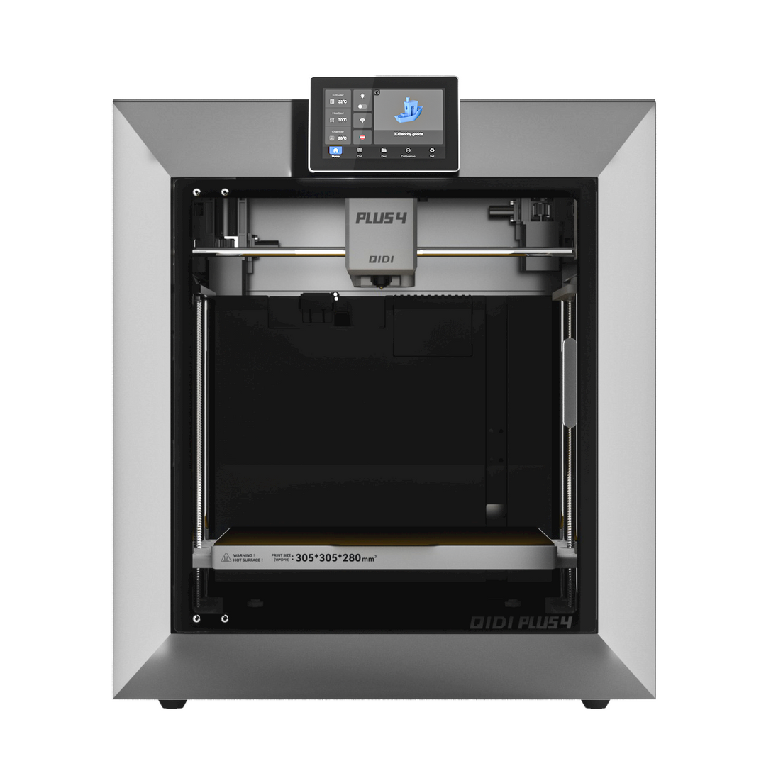 QIDI Plus4 3D printer with 305x305x280mm build volume and touchscreen.
