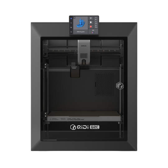QIDI Q2C 3D printer with touchscreen displaying Benchy model and 270x270x256 mm build volume.