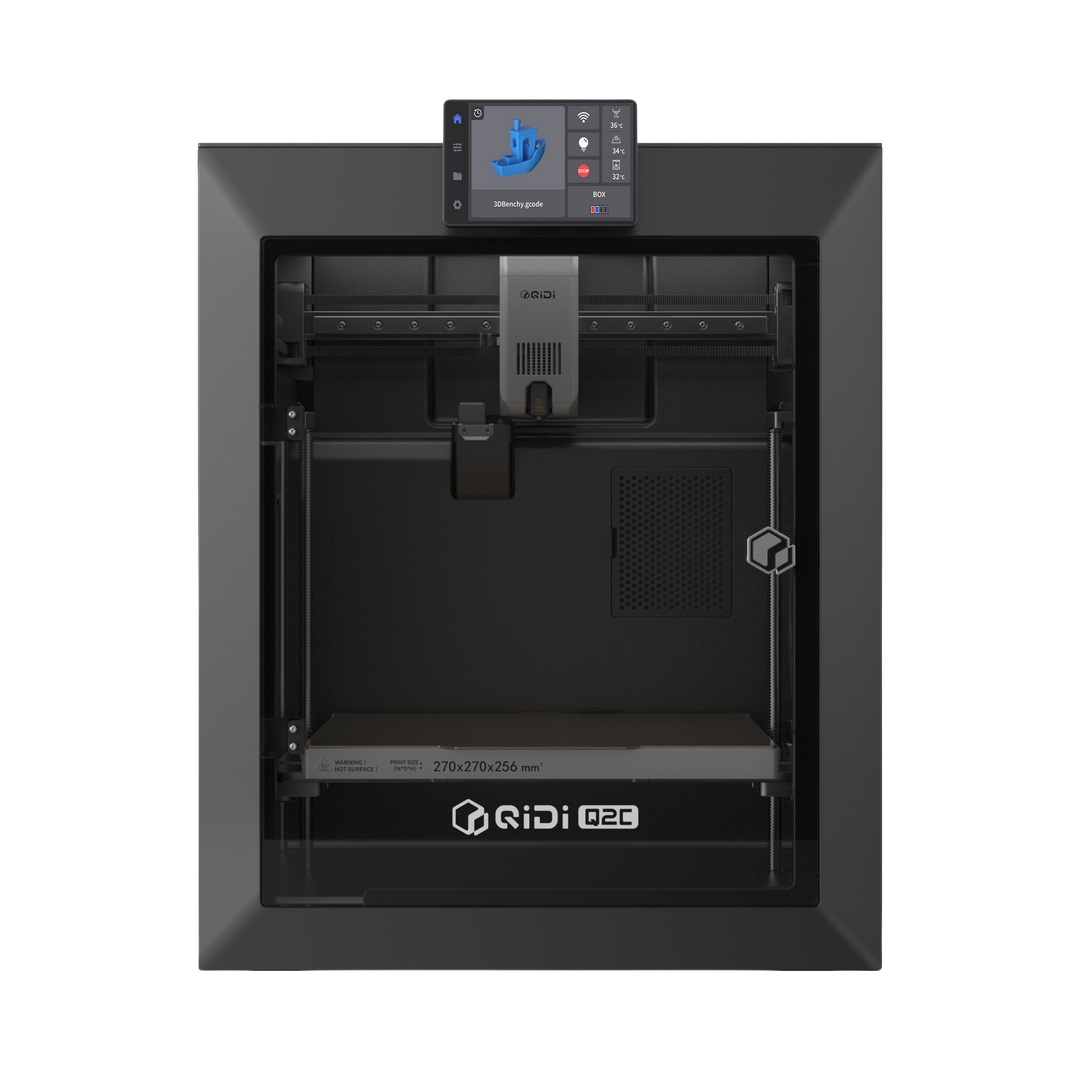 QIDI Q2C entry-level 3D printer front view with touchscreen and 270x270x256mm build volume.