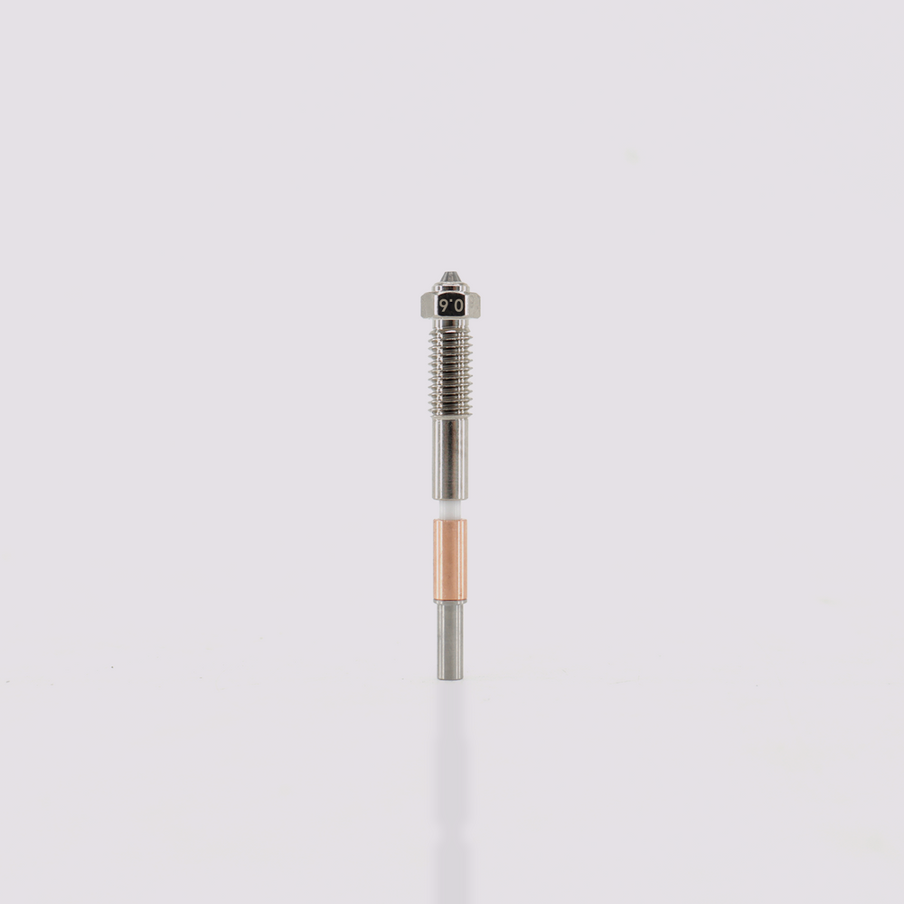 Q2 Tungsten Carbide Bimetal nozzle, 0.6 mm size. All-metal integrated design for durability and precision printing.
