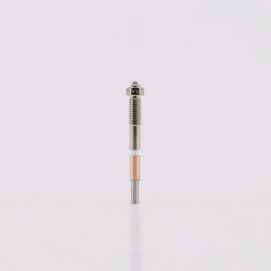 Q2 Tungsten Carbide Bimetal nozzle, 0.6 mm size. All-metal integrated design for durability and precision printing.