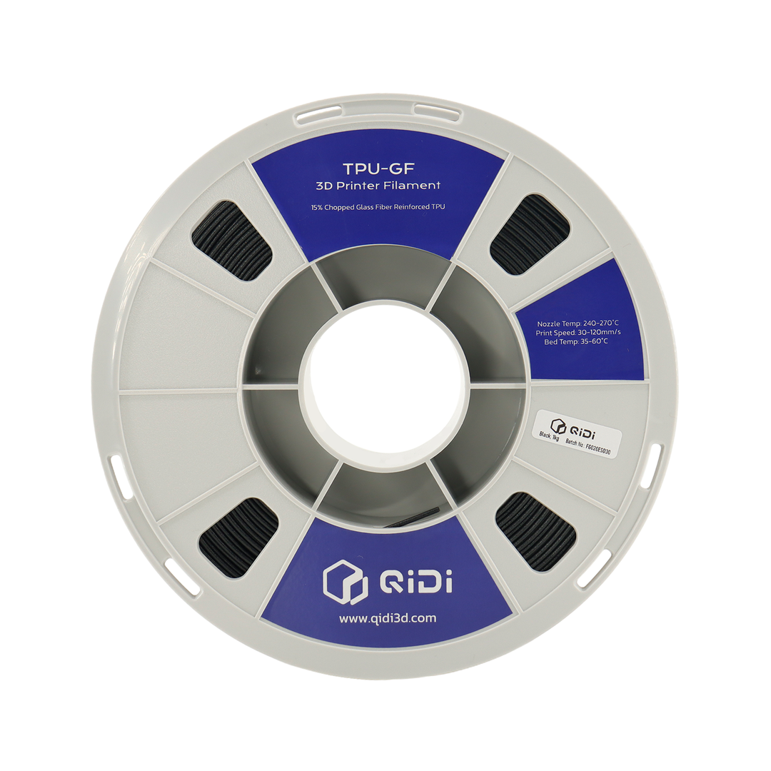 Front view of QIDI TPU-GF filament with RFID tag